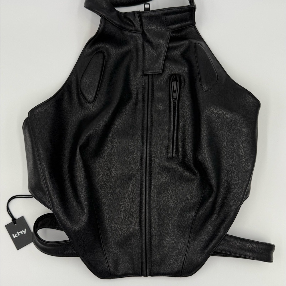Faux Leather Open Back Top